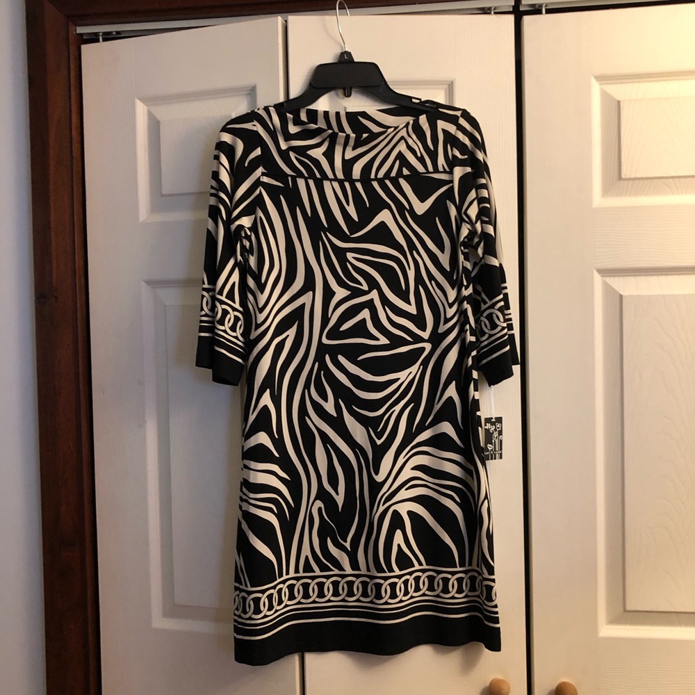 Black animal print knee length dress
